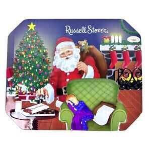 Russell Stover 2007 Hinged Embossed Christmas Tin Santa with Child in Chair!